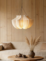 Aiko Pendant Lighting, Pleated Fabric Pendant Light, 3000K LED Bulb, Japandi Living Room
