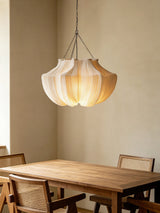 Aiko Pendant Lighting, Pleated Fabric Pendant Light, 3000K LED Bulb, Japandi Living Room