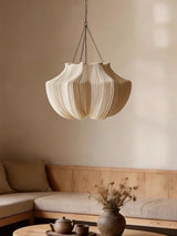 Aiko Pendant Lighting, Pleated Fabric Pendant Light, 3000K LED Bulb, Japandi Living Room