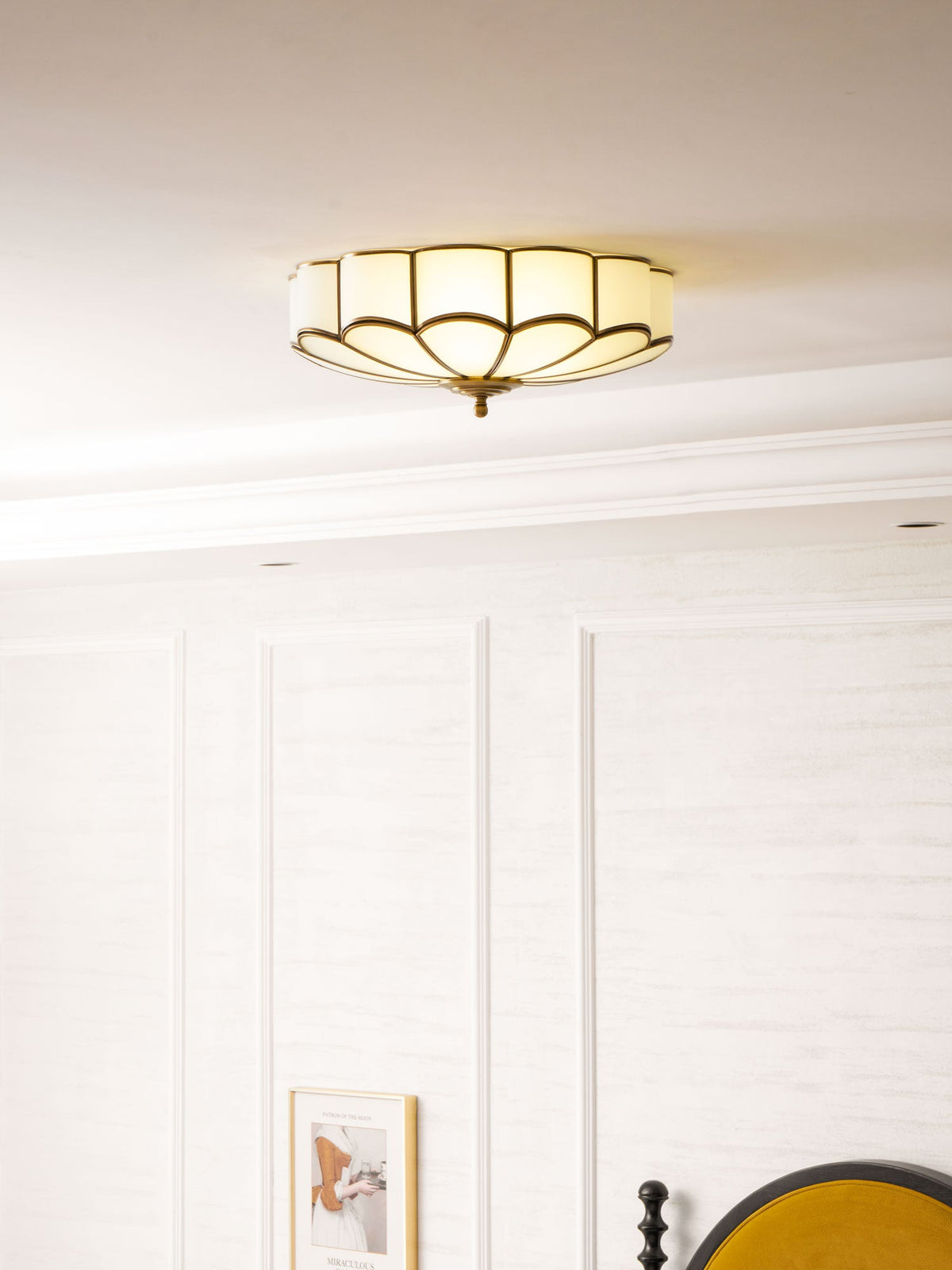 Calla Flower Ceiling Light, Frosted Glass Semi-Flush Mount, Brass Frame, 3, 4 or 6 Heads