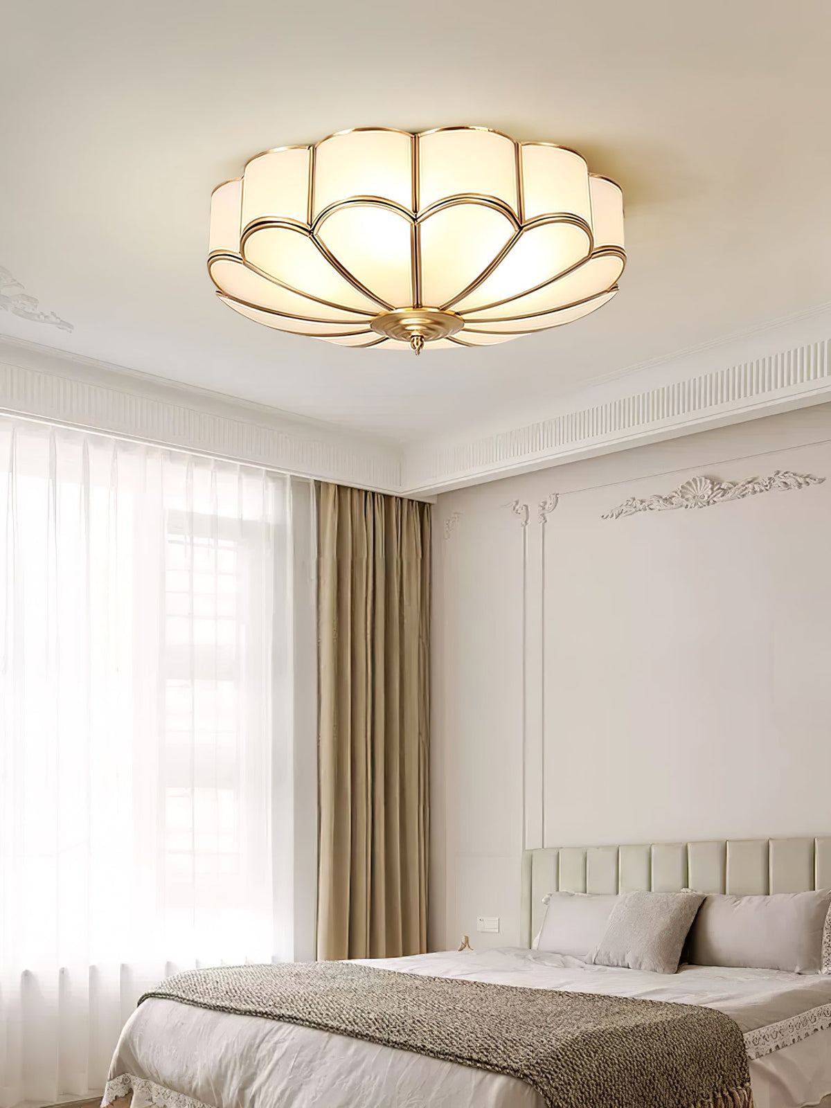 Calla Flower Ceiling Light, Frosted Glass Semi-Flush Mount, Brass Frame, 3, 4 or 6 Heads