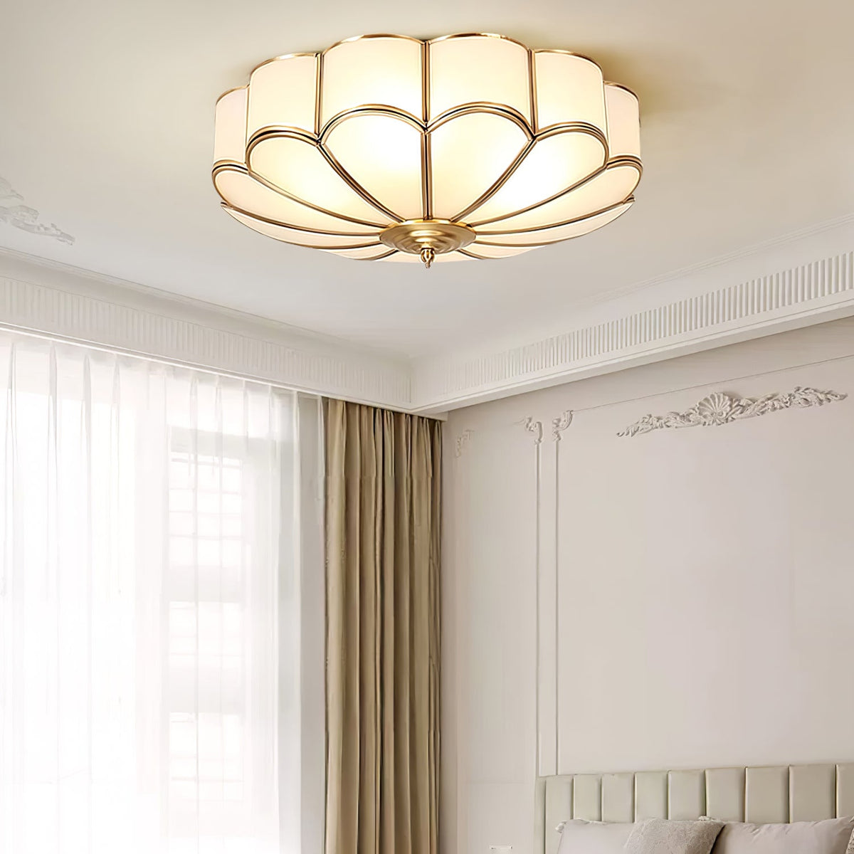 Calla Flower Ceiling Light, Frosted Glass Semi-Flush Mount, Brass Frame, 3, 4 or 6 Heads
