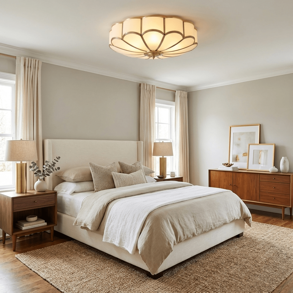Calla Flower Ceiling Light, Frosted Glass Semi-Flush Mount, Brass Frame, 3, 4 or 6 Heads