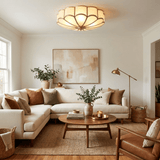 Calla Flower Ceiling Light, Frosted Glass Semi-Flush Mount, Brass Frame, 3, 4 or 6 Heads