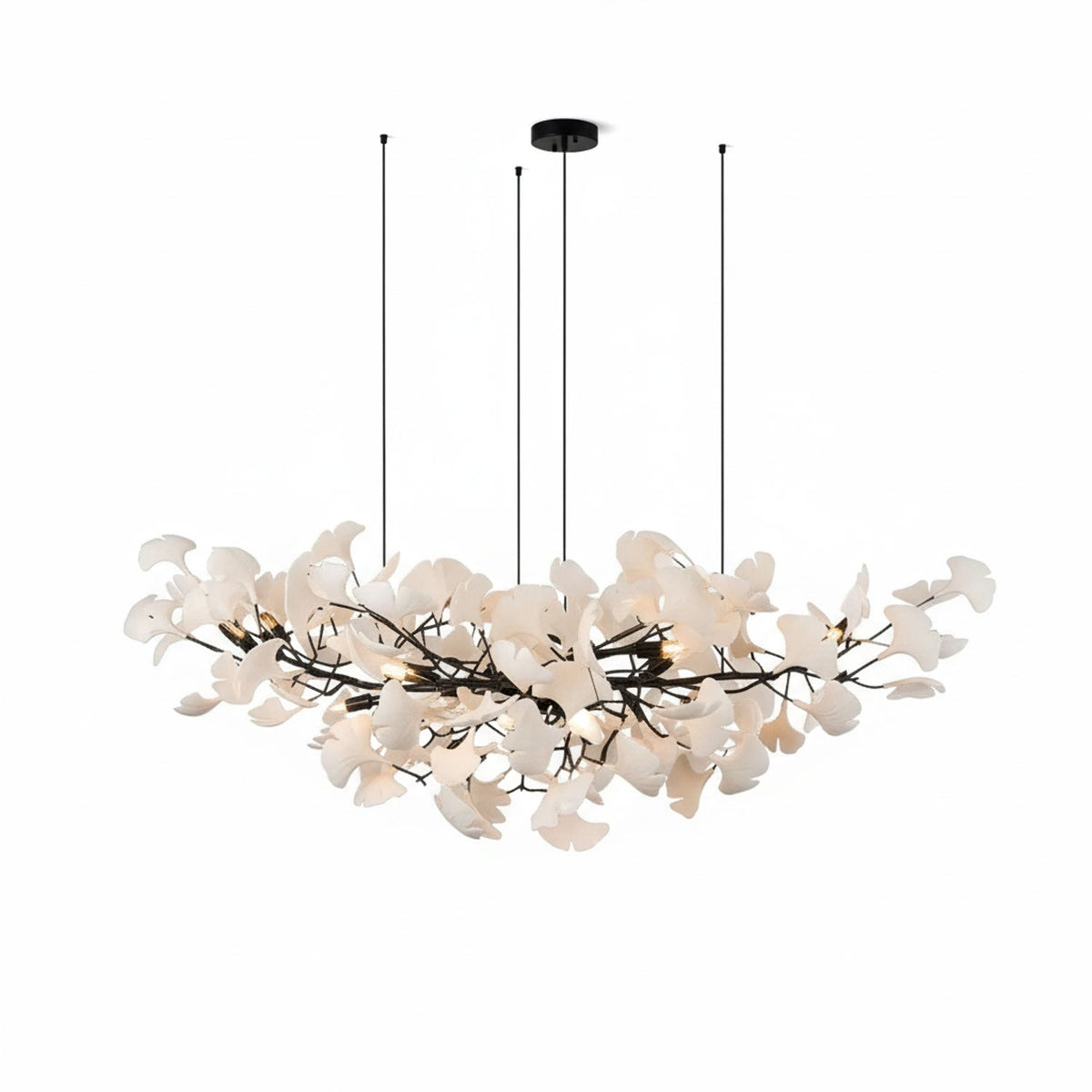 Kaori Leaf Chandelier, Ginkgo Leaf Design, 7 Sizes, Gold, Nickel, Black or White Finish