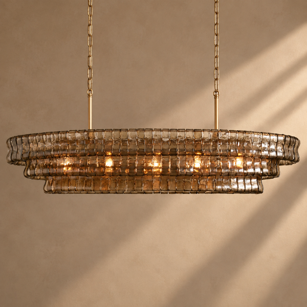 Vidra Oval Chandelier for Dining Room, Curved Glass & Steel, 54 or 65 Inch, Hardwired