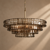 Skolva Modern Chandelier for Dining Room, Round Curved Glass, Brass or Matte Black Finish