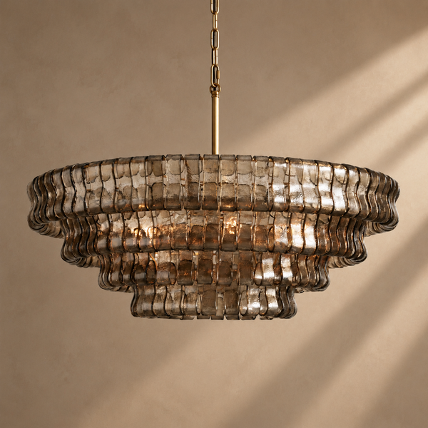 Skolva Modern Chandelier for Dining Room, Round Curved Glass, Brass or Matte Black Finish