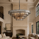 Skolva Modern Chandelier for Dining Room, Round Curved Glass, Brass or Matte Black Finish