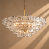 Skolva Modern Chandelier for Dining Room, Round Curved Glass, Brass or Matte Black Finish