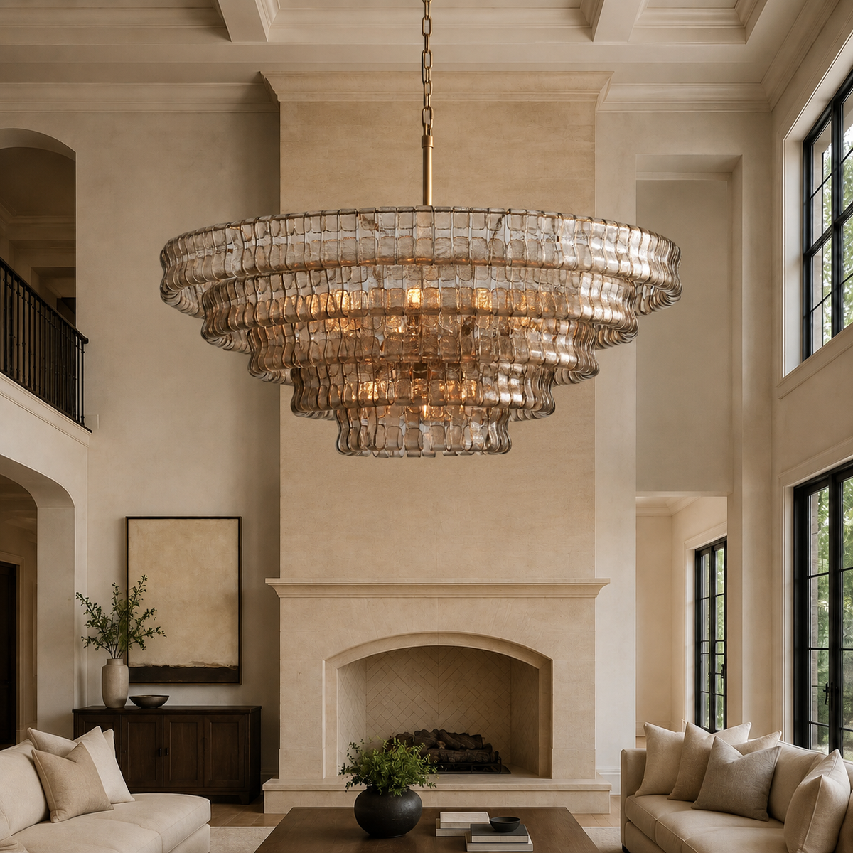 Skolva Modern Chandelier for Dining Room, Round Curved Glass, Brass or Matte Black Finish