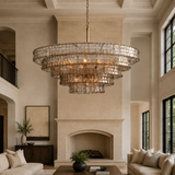 Skolva Modern Chandelier for Dining Room, Round Curved Glass, Brass or Matte Black Finish