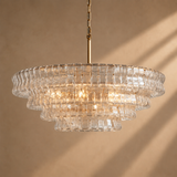 Skolva Modern Chandelier for Dining Room, Round Curved Glass, Brass or Matte Black Finish