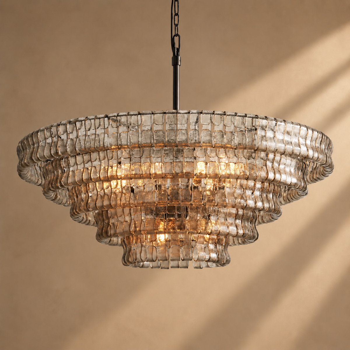Skolva Modern Chandelier for Dining Room, Round Curved Glass, Brass or Matte Black Finish