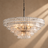 Skolva Modern Chandelier for Dining Room, Round Curved Glass, Brass or Matte Black Finish