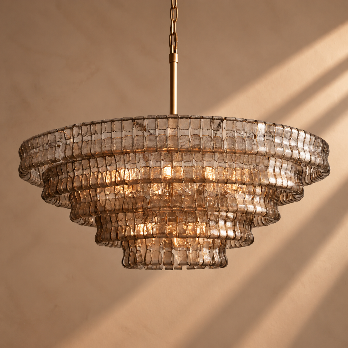 Skolva Modern Chandelier for Dining Room, Round Curved Glass, Brass or Matte Black Finish