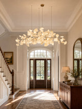 Sorin Modern Gold Chandelier, Ginkgo Leaf LED, Dimmable, White Leaves, Dining Room