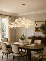 Sorin Modern Gold Chandelier, Ginkgo Leaf LED, Dimmable, White Leaves, Dining Room
