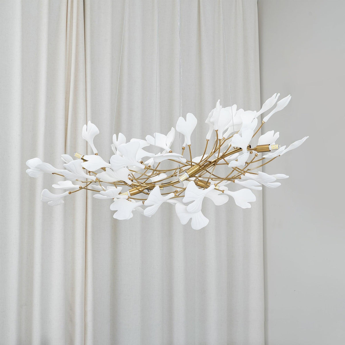 Kaori Leaf Chandelier, Ginkgo Leaf Design, 7 Sizes, Gold, Nickel, Black or White Finish