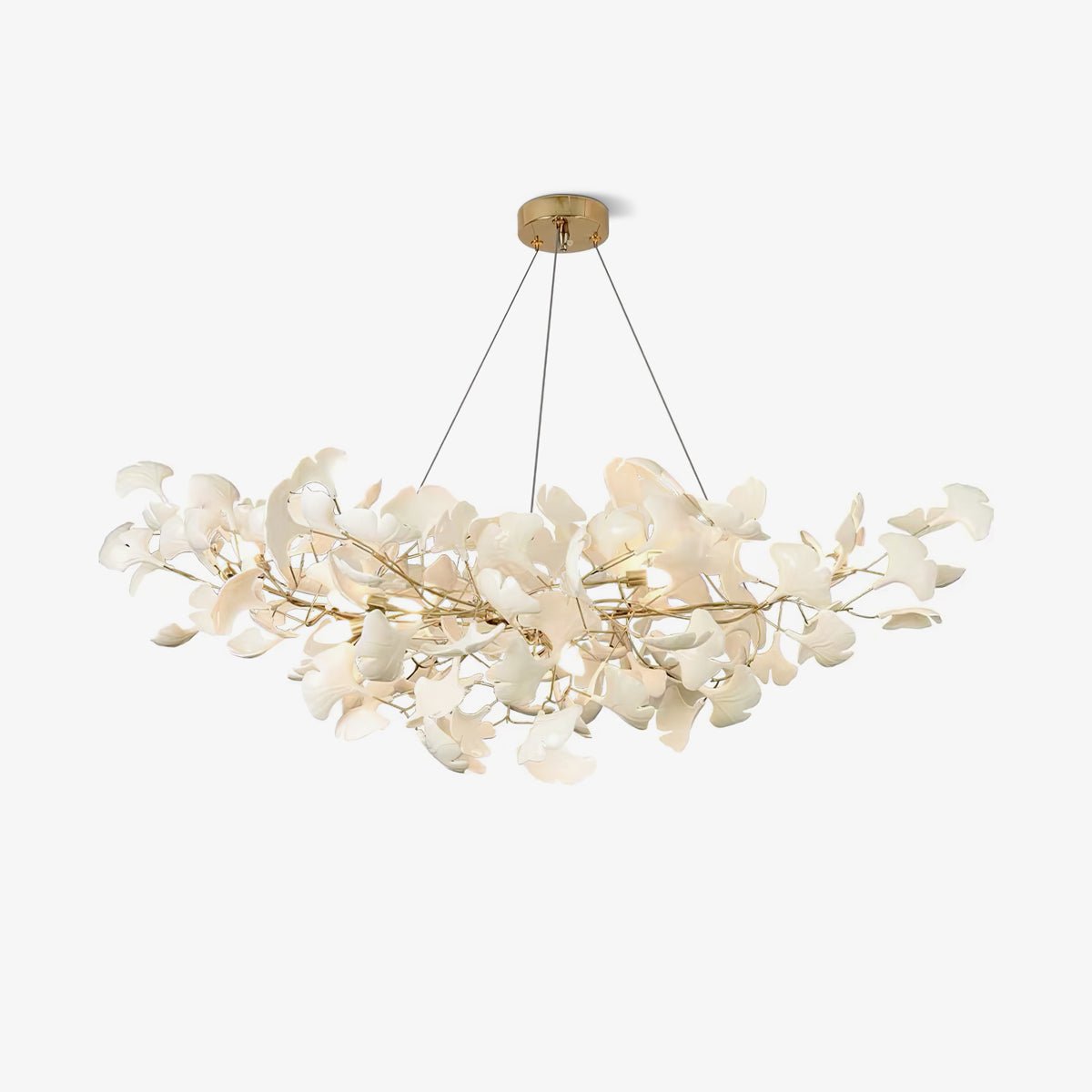 Kaori Leaf Chandelier, Ginkgo Leaf Design, 7 Sizes, Gold, Nickel, Black or White Finish