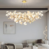 Kaori Leaf Chandelier, Ginkgo Leaf Design, 7 Sizes, Gold, Nickel, Black or White Finish
