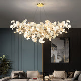 Kaori Leaf Chandelier, Ginkgo Leaf Design, 7 Sizes, Gold, Nickel, Black or White Finish
