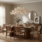 Sorin Modern Gold Chandelier, Ginkgo Leaf LED, Dimmable, White Leaves, Dining Room