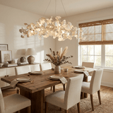 Sorin Modern Gold Chandelier, Ginkgo Leaf LED, Dimmable, White Leaves, Dining Room