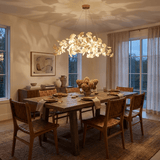 Sorin Modern Gold Chandelier, Ginkgo Leaf LED, Dimmable, White Leaves, Dining Room