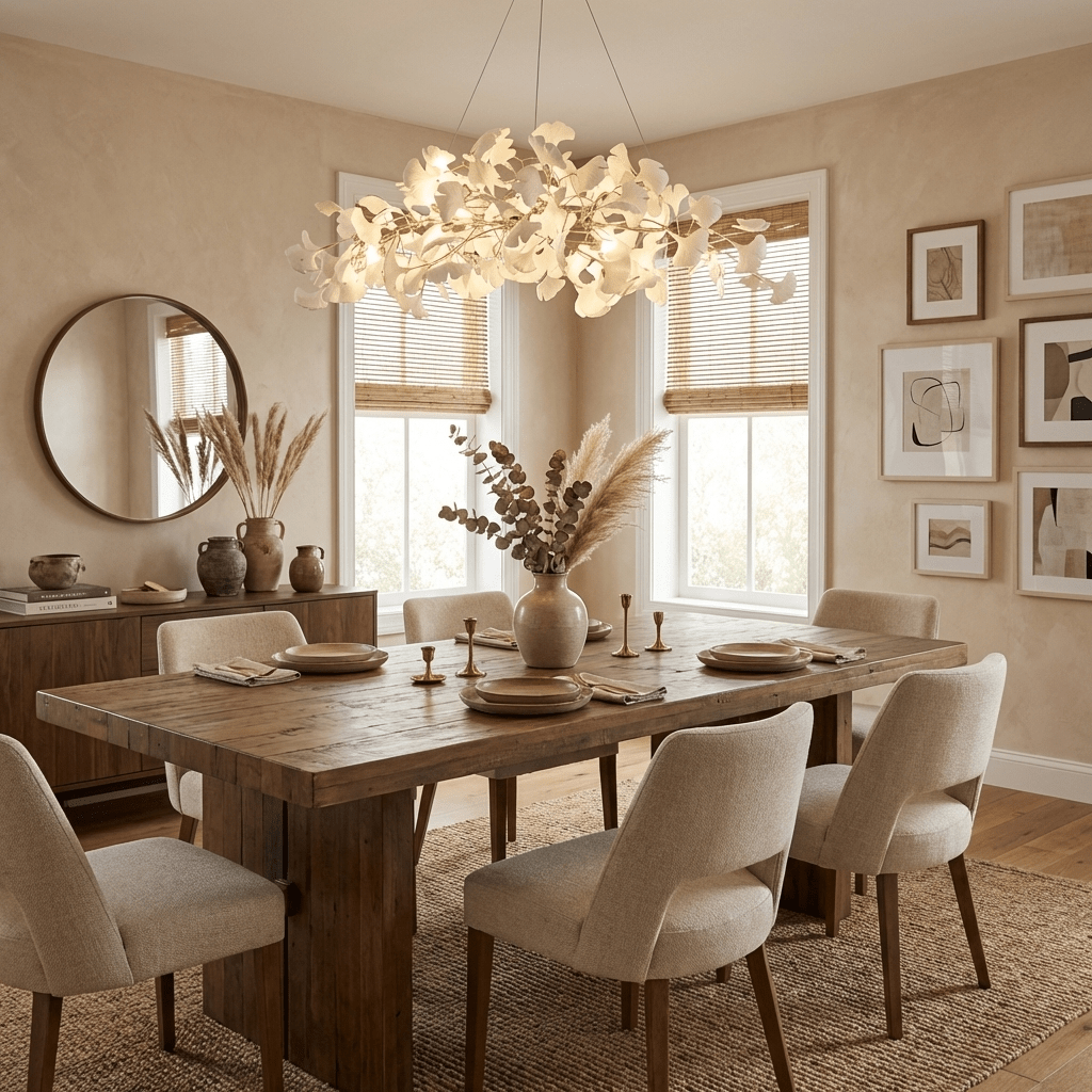 Sorin Modern Gold Chandelier, Ginkgo Leaf LED, Dimmable, White Leaves, Dining Room