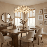 Sorin Modern Gold Chandelier, Ginkgo Leaf LED, Dimmable, White Leaves, Dining Room