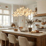 Sorin Modern Gold Chandelier, Ginkgo Leaf LED, Dimmable, White Leaves, Dining Room