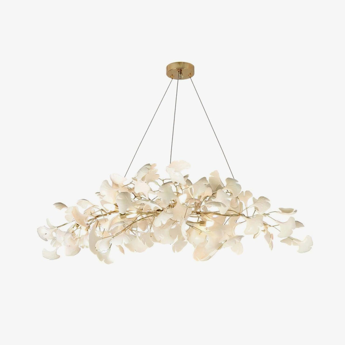 Sorin Modern Gold Chandelier, Ginkgo Leaf LED, Dimmable, White Leaves, Dining Room