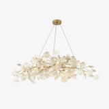Sorin Modern Gold Chandelier, Ginkgo Leaf LED, Dimmable, White Leaves, Dining Room