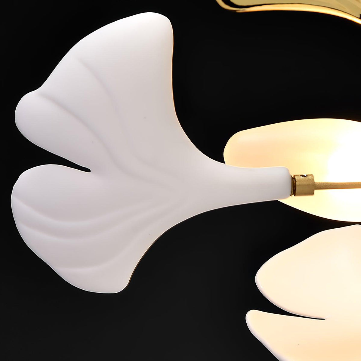 Sorin Modern Gold Chandelier, Ginkgo Leaf LED, Dimmable, White Leaves, Dining Room