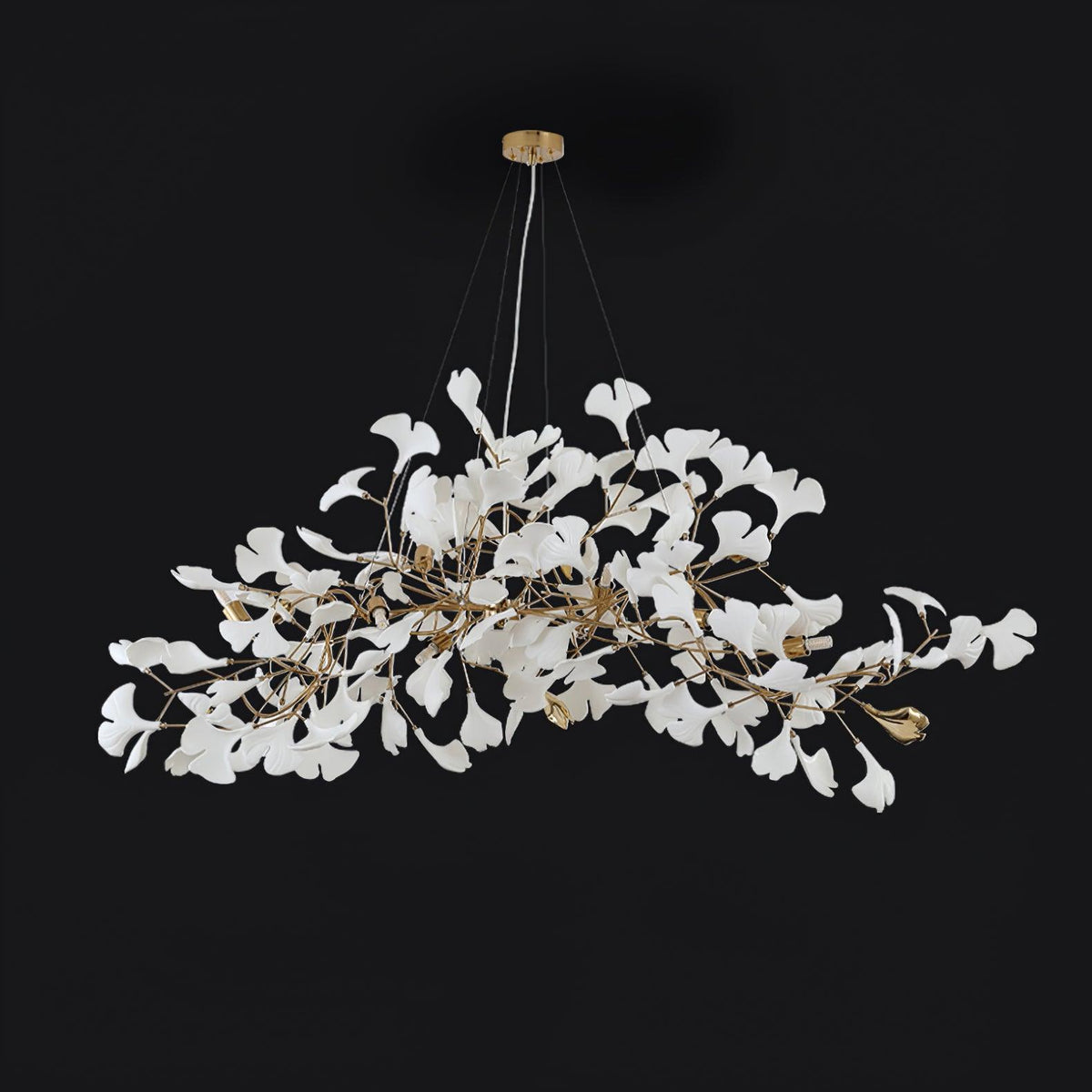 Sorin Modern Gold Chandelier, Ginkgo Leaf LED, Dimmable, White Leaves, Dining Room