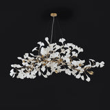 Sorin Modern Gold Chandelier, Ginkgo Leaf LED, Dimmable, White Leaves, Dining Room