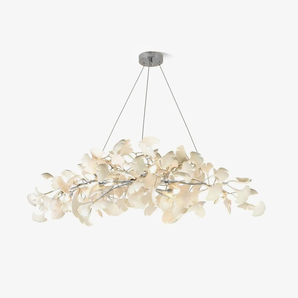 Sorin Modern Gold Chandelier, Ginkgo Leaf LED, Dimmable, White Leaves, Dining Room