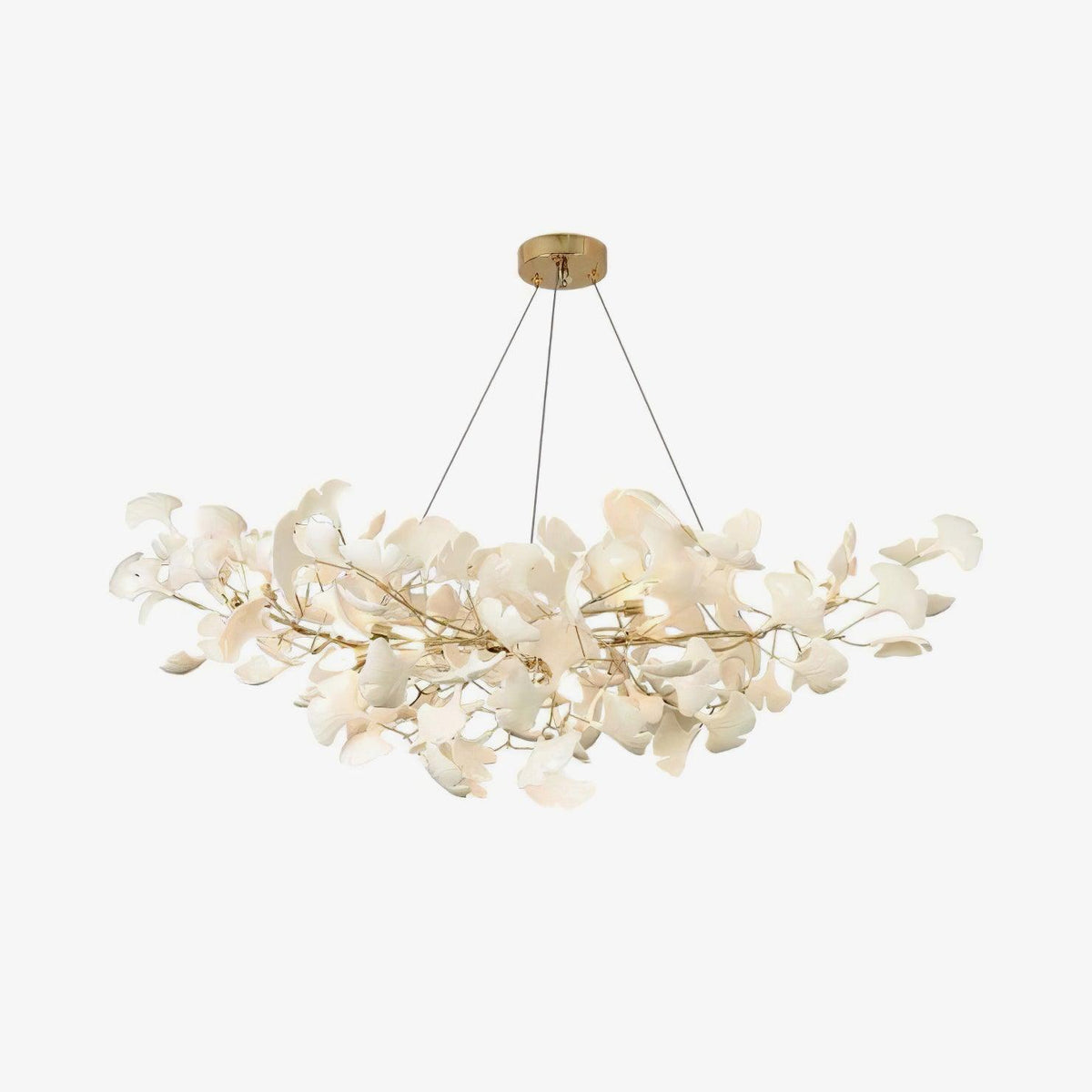 Kaori Leaf Chandelier, Ginkgo Leaf Design, 7 Sizes, Gold, Nickel, Black or White Finish