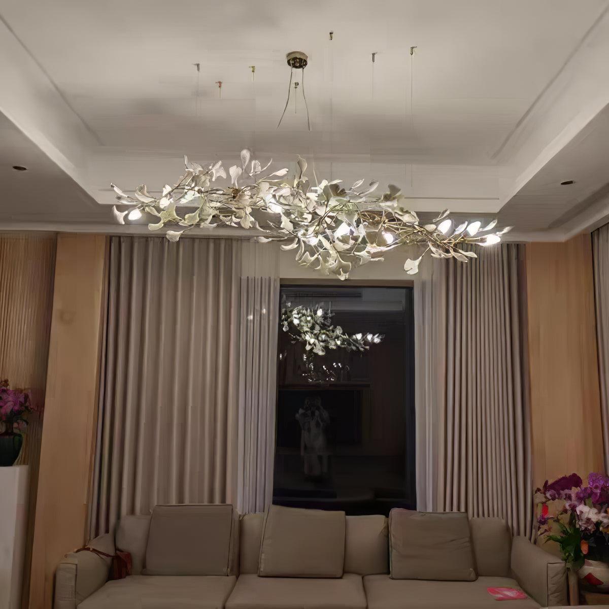 Kaori Leaf Chandelier, Ginkgo Leaf Design, 7 Sizes, Gold, Nickel, Black or White Finish