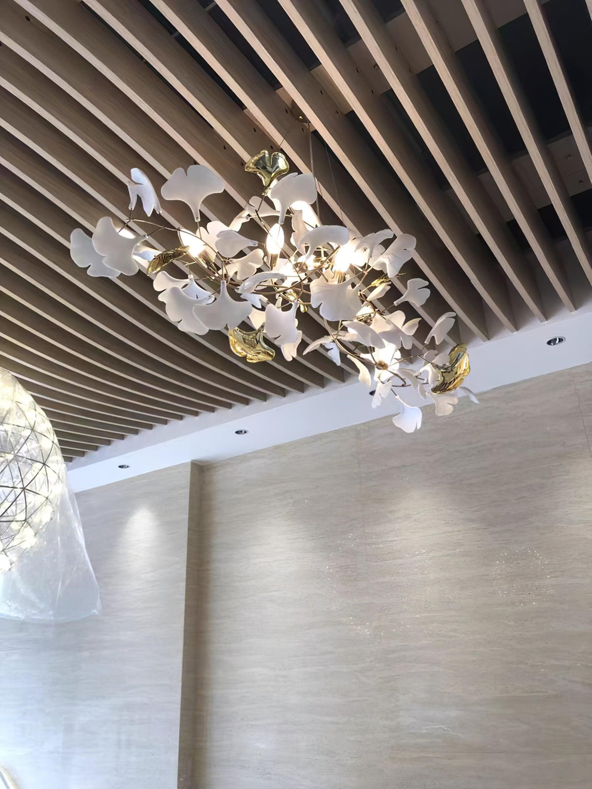 Kaori Leaf Chandelier, Ginkgo Leaf Design, 7 Sizes, Gold, Nickel, Black or White Finish