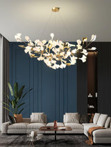 Kaori Leaf Chandelier, Ginkgo Leaf Design, 7 Sizes, Gold, Nickel, Black or White Finish