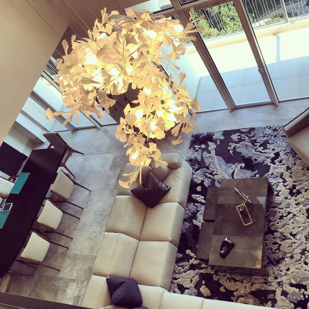 Kaori Leaf Chandelier, Ginkgo Leaf Design, 7 Sizes, Gold, Nickel, Black or White Finish
