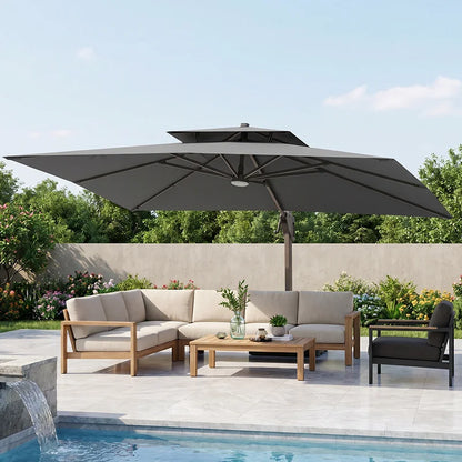 9x12 ft Windproof Cantilever Parasol with Water Tank Base, 360° Rotation, Outdoor Pool