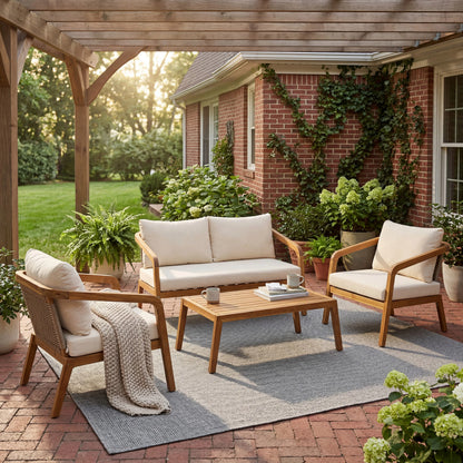 4-Piece Convertible Outdoor Sofa Set – Modern Fabric Patio Sectional with Cushions