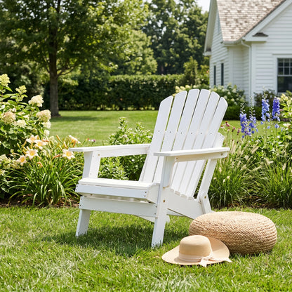 Oversized Folding Wood Garden Chair – White Washed Outdoor Accent Chair