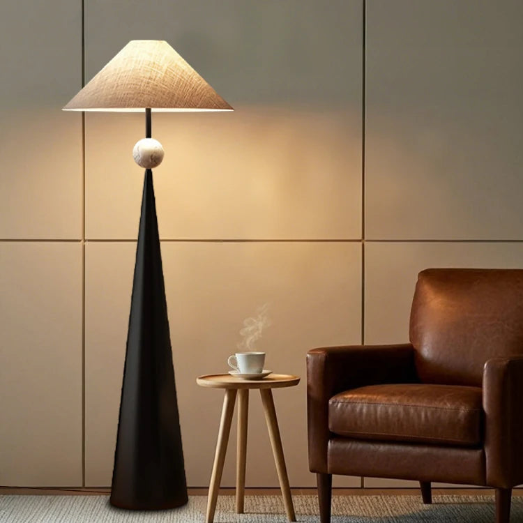 Fabric shade close-up on modern floor lamp