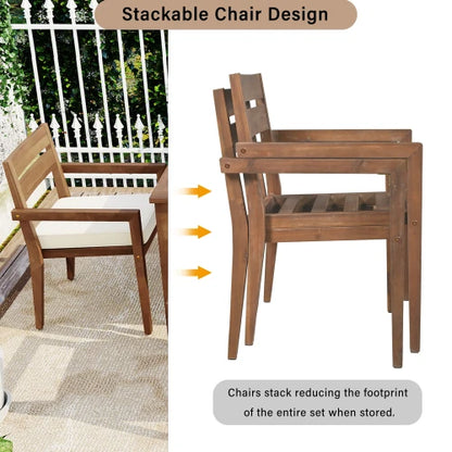 7-Piece Acacia Wood Outdoor Dining Set with Foldable Chairs, Portable, 6 Chairs & Table