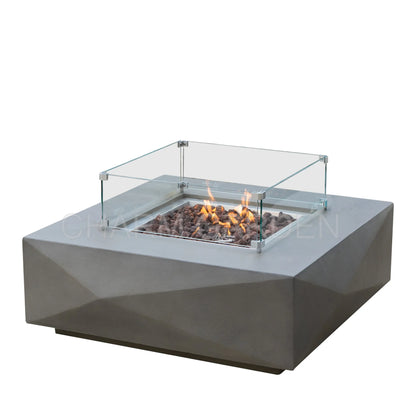 Rectangular GRC Concrete Gas Fire Pit Table, 55"x27", CE Certified, Outdoor Patio
