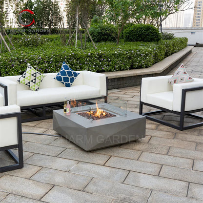 Rectangular GRC Concrete Gas Fire Pit Table, 55"x27", CE Certified, Outdoor Patio